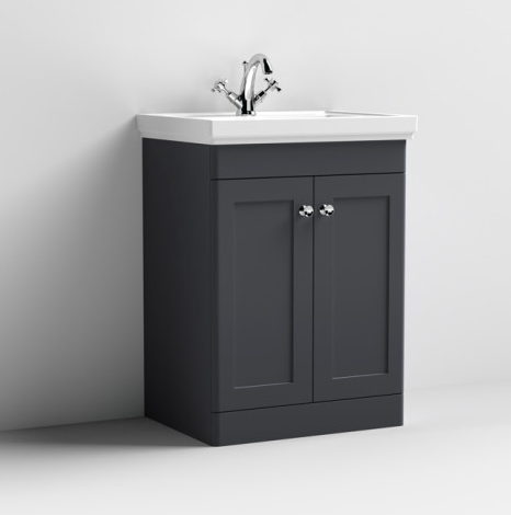 Nuie Classique Satin Anthracite 600mm 2-Door Floor Standing Vanity Unit & Basin